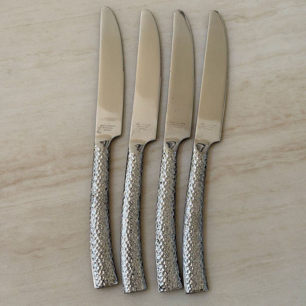 4pc Pier 1 Imports Hammered Dinner Knives 9” Stainless